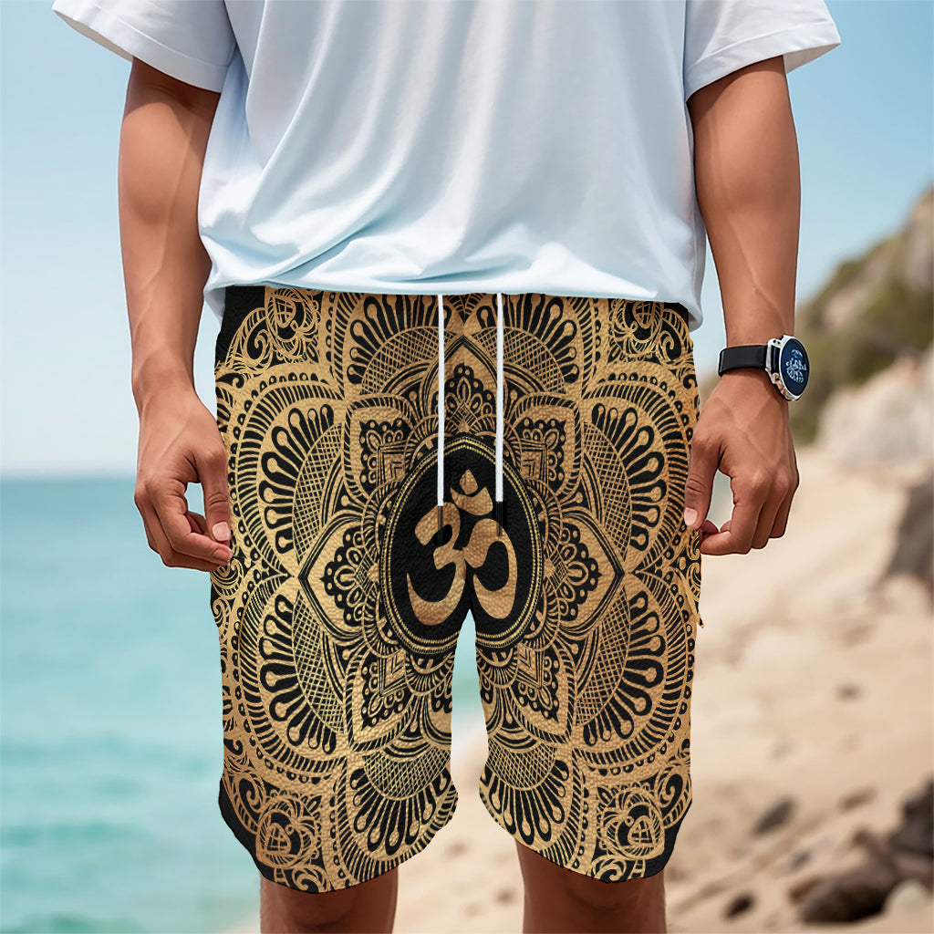 Gold Om Mandala Print Men's Cargo Shorts