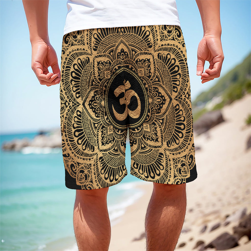 Gold Om Mandala Print Men's Cargo Shorts