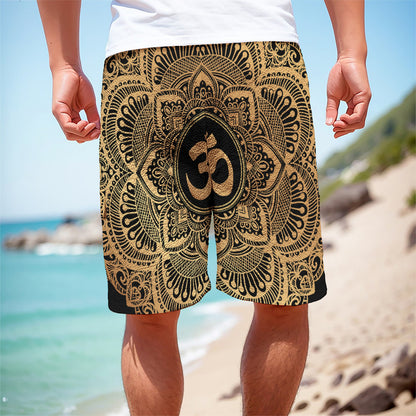 Gold Om Mandala Print Men's Cargo Shorts