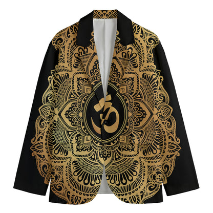 Gold Om Mandala Print Men's Cotton Blazer