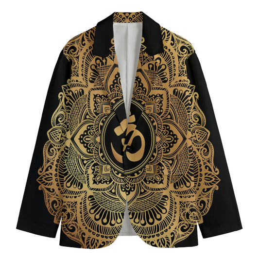 Gold Om Mandala Print Men's Cotton Blazer
