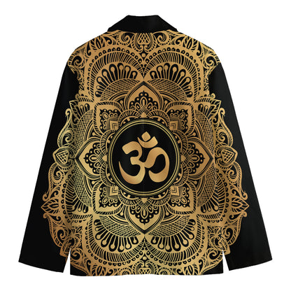 Gold Om Mandala Print Men's Cotton Blazer