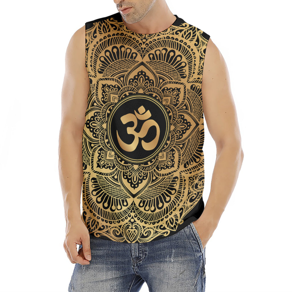 Gold Om Mandala Print Men's Fitness Tank Top