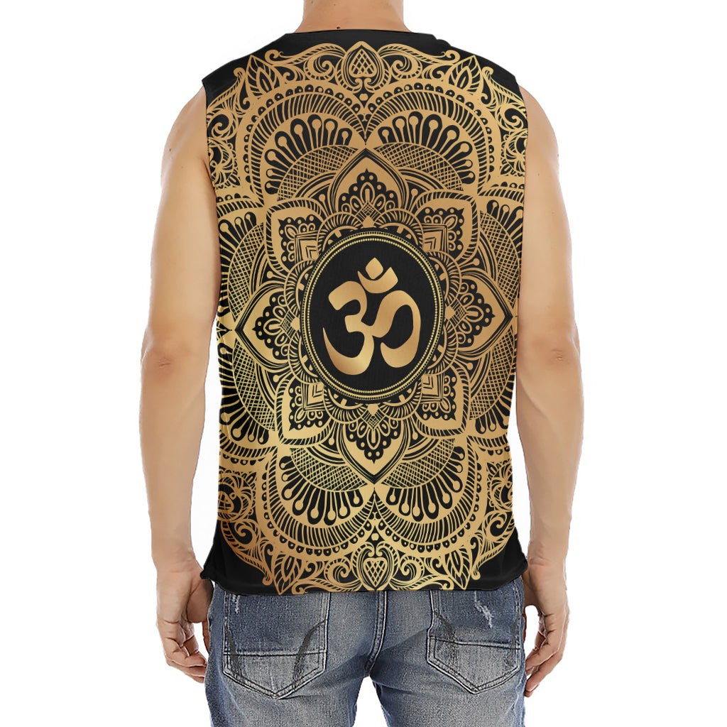 Gold Om Mandala Print Men's Fitness Tank Top