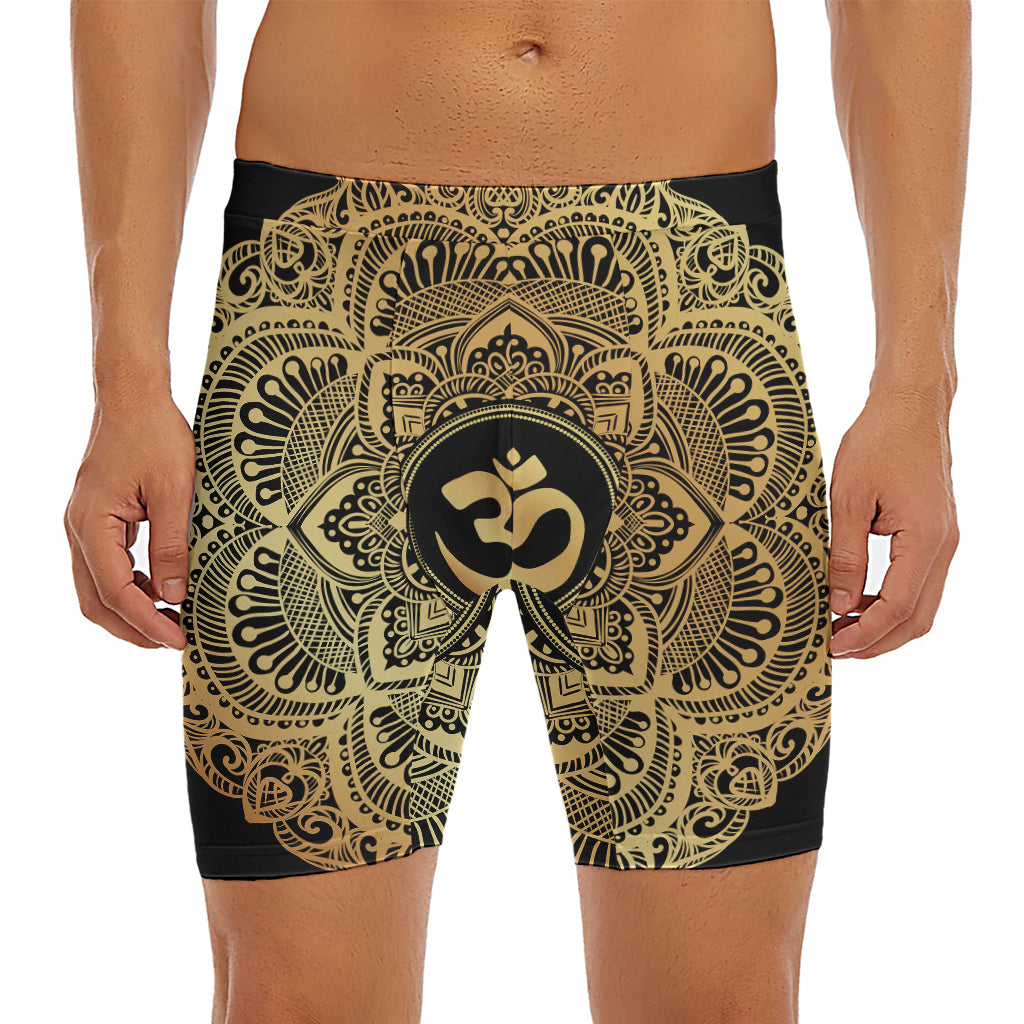 Gold Om Mandala Print Men's Long Boxer Briefs