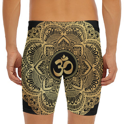 Gold Om Mandala Print Men's Long Boxer Briefs