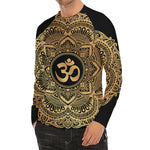 Gold Om Mandala Print Men's Long Sleeve Rash Guard