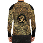 Gold Om Mandala Print Men's Long Sleeve Rash Guard