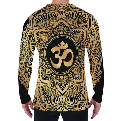 Gold Om Mandala Print Men's Long Sleeve T-Shirt