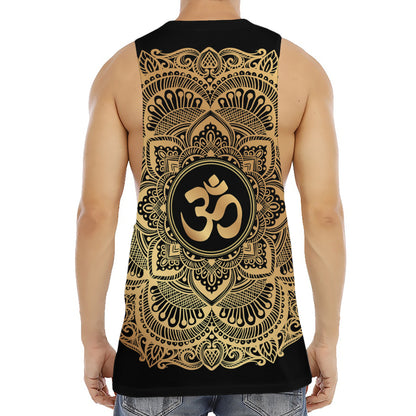 Gold Om Mandala Print Men's Muscle Tank Top