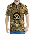 Gold Om Mandala Print Men's Polo Shirt