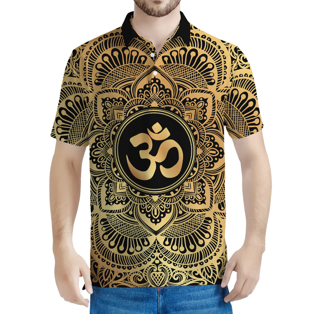 Gold Om Mandala Print Men's Polo Shirt