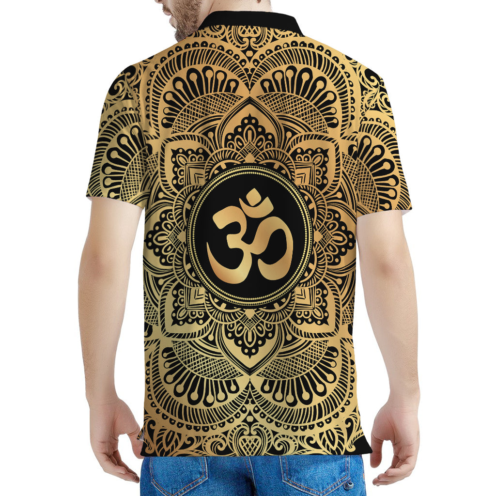 Gold Om Mandala Print Men's Polo Shirt