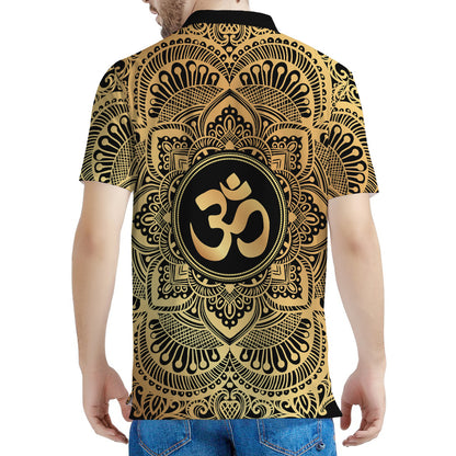 Gold Om Mandala Print Men's Polo Shirt