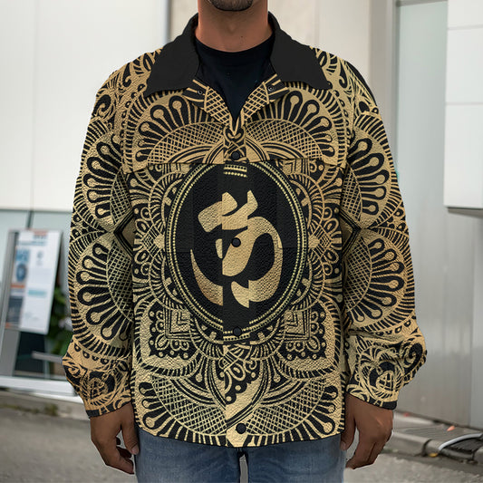 Gold Om Mandala Print Men's Shirt Jacket