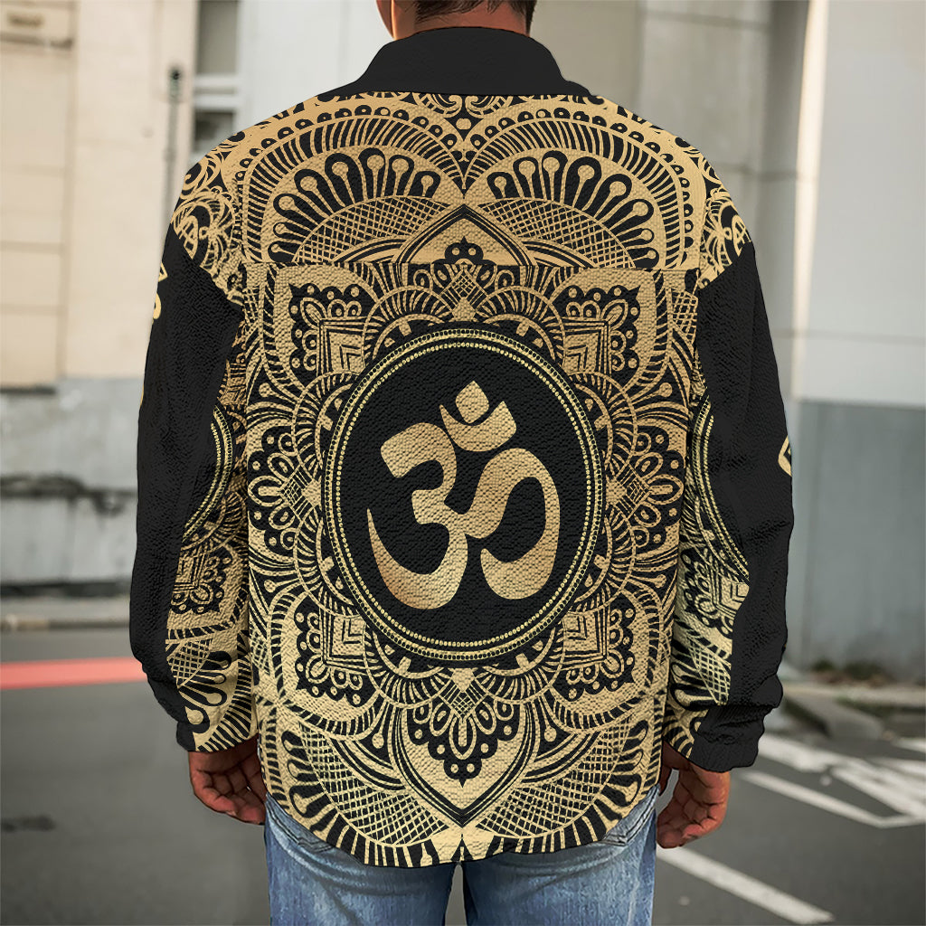 Gold Om Mandala Print Men's Shirt Jacket