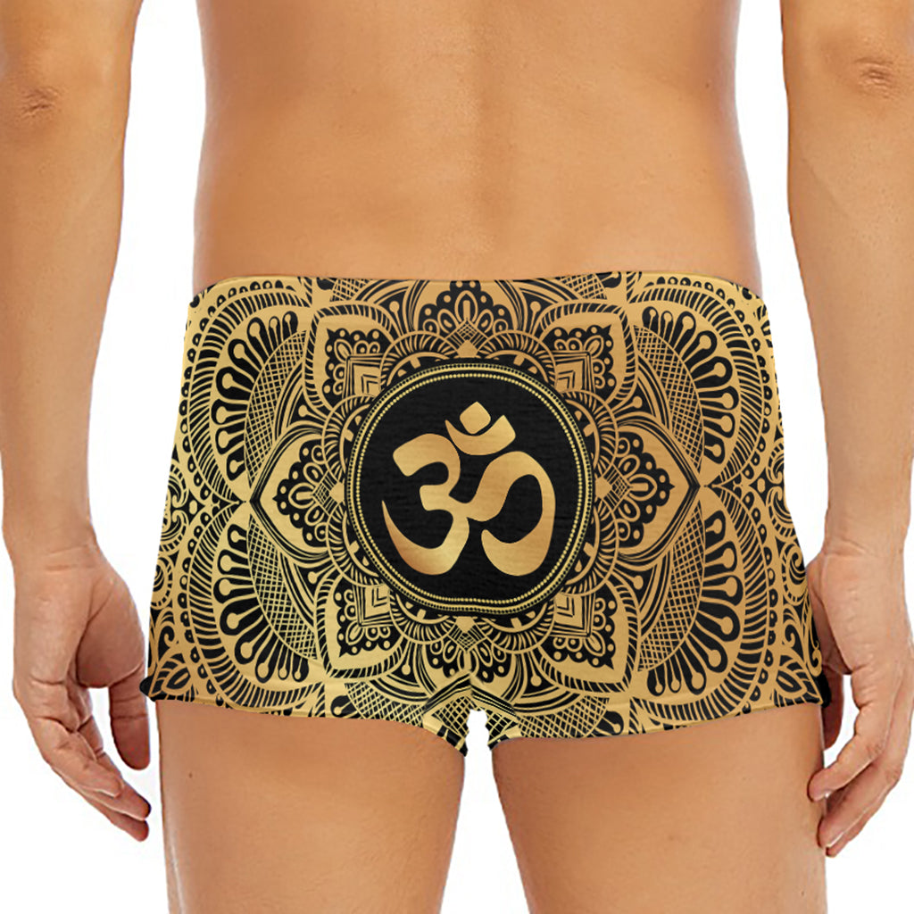 Gold Om Mandala Print Men's Short Boxer Briefs