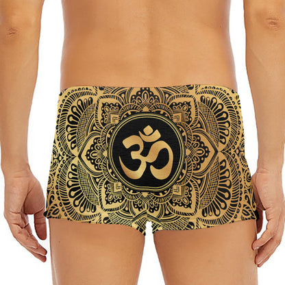 Gold Om Mandala Print Men's Short Boxer Briefs