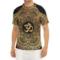 Gold Om Mandala Print Men's Short Sleeve Rash Guard
