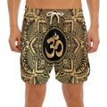 Gold Om Mandala Print Men's Split Running Shorts