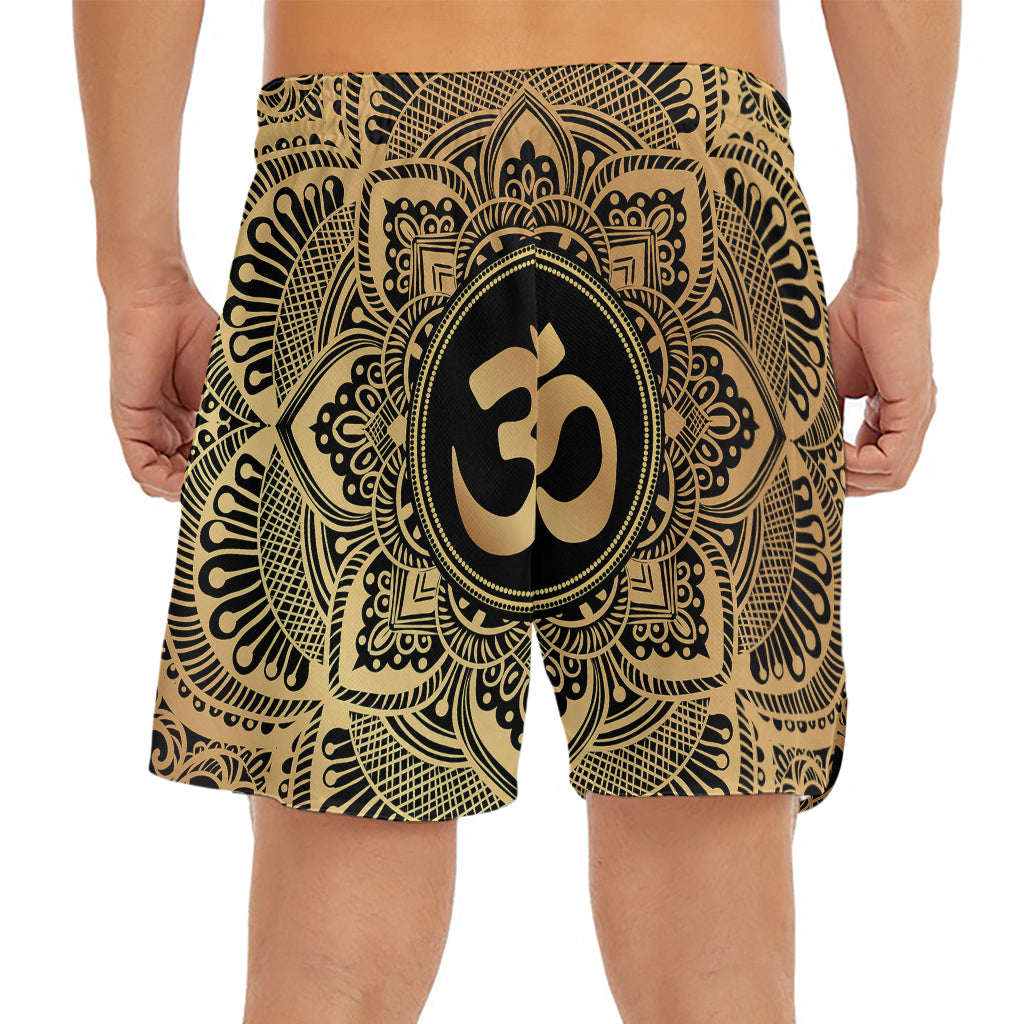 Gold Om Mandala Print Men's Split Running Shorts