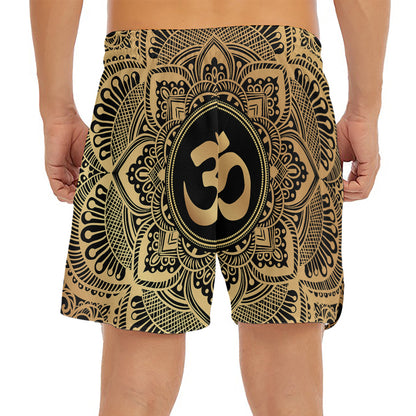 Gold Om Mandala Print Men's Split Running Shorts