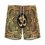 Gold Om Mandala Print Men's Sports Shorts