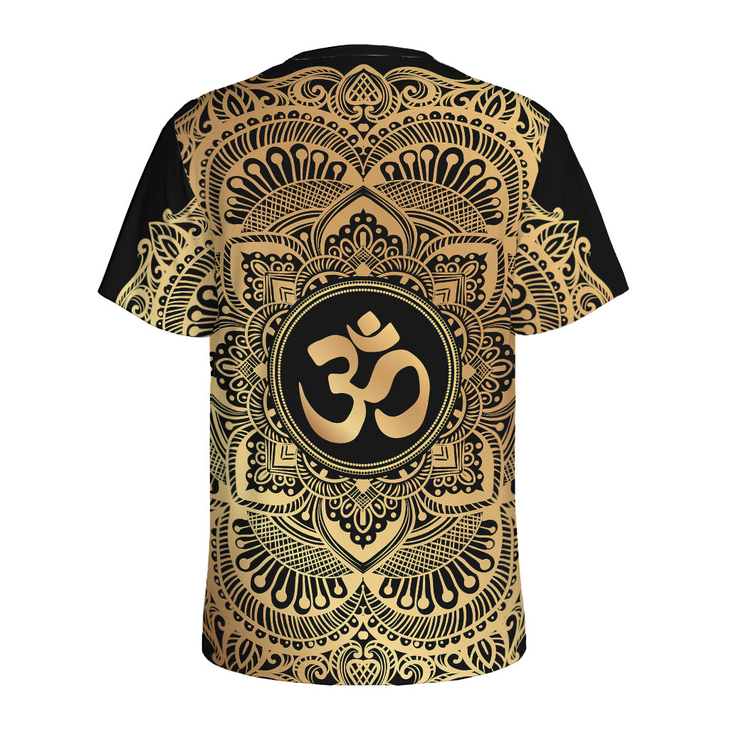 Gold Om Mandala Print Men's Sports T-Shirt