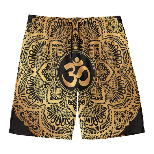 Gold Om Mandala Print Men's Swim Trunks