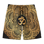 Gold Om Mandala Print Men's Swim Trunks
