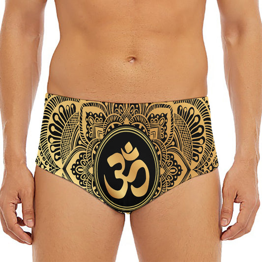 Gold Om Mandala Print Men's Triangle Swim Briefs