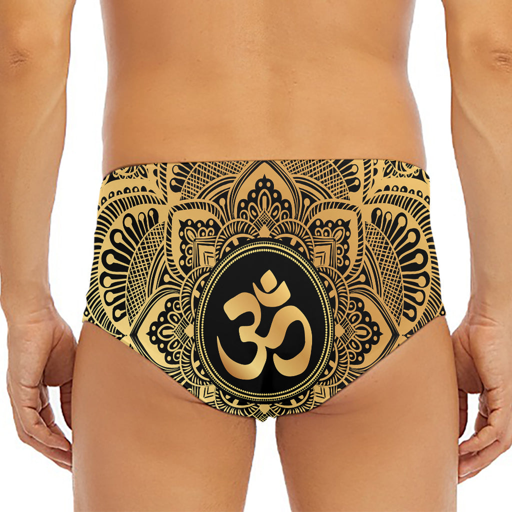 Gold Om Mandala Print Men's Triangle Swim Briefs