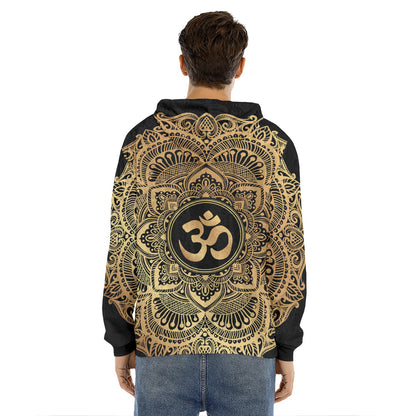 Gold Om Mandala Print Men's Velvet Pullover Hoodie