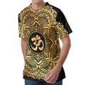 Gold Om Mandala Print Men's Velvet T-Shirt