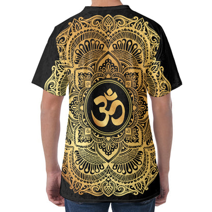 Gold Om Mandala Print Men's Velvet T-Shirt