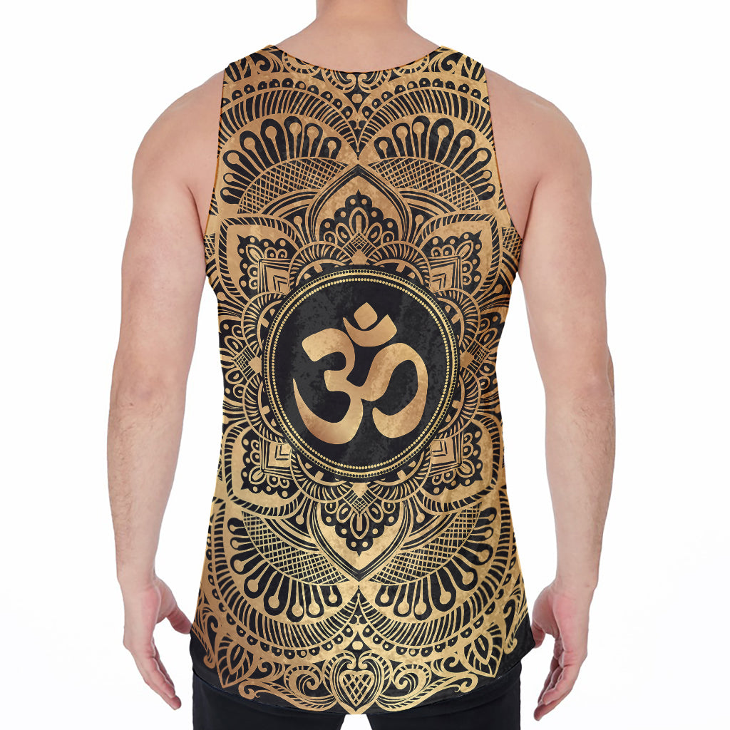 Gold Om Mandala Print Men's Velvet Tank Top