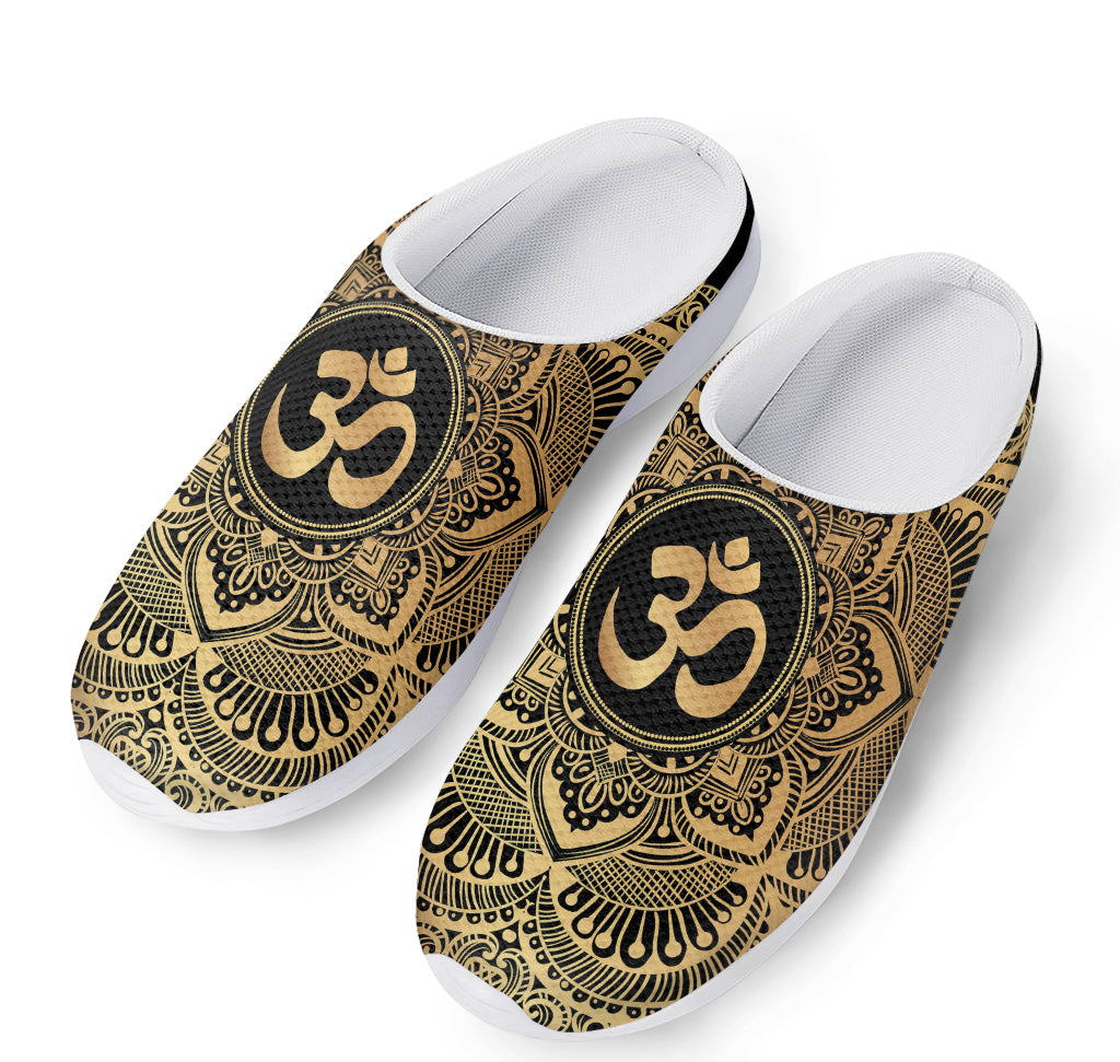 Gold Om Mandala Print Mesh Casual Shoes