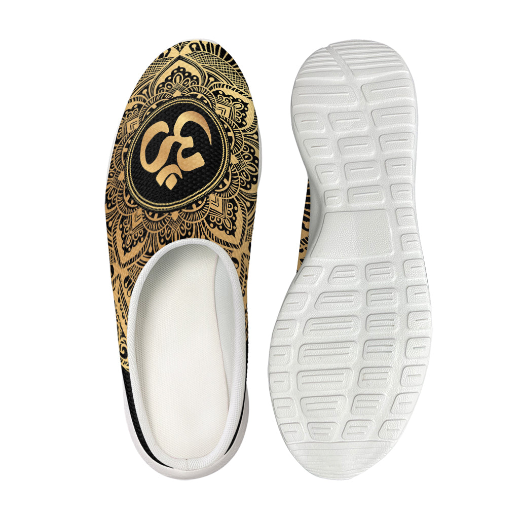 Gold Om Mandala Print Mesh Casual Shoes