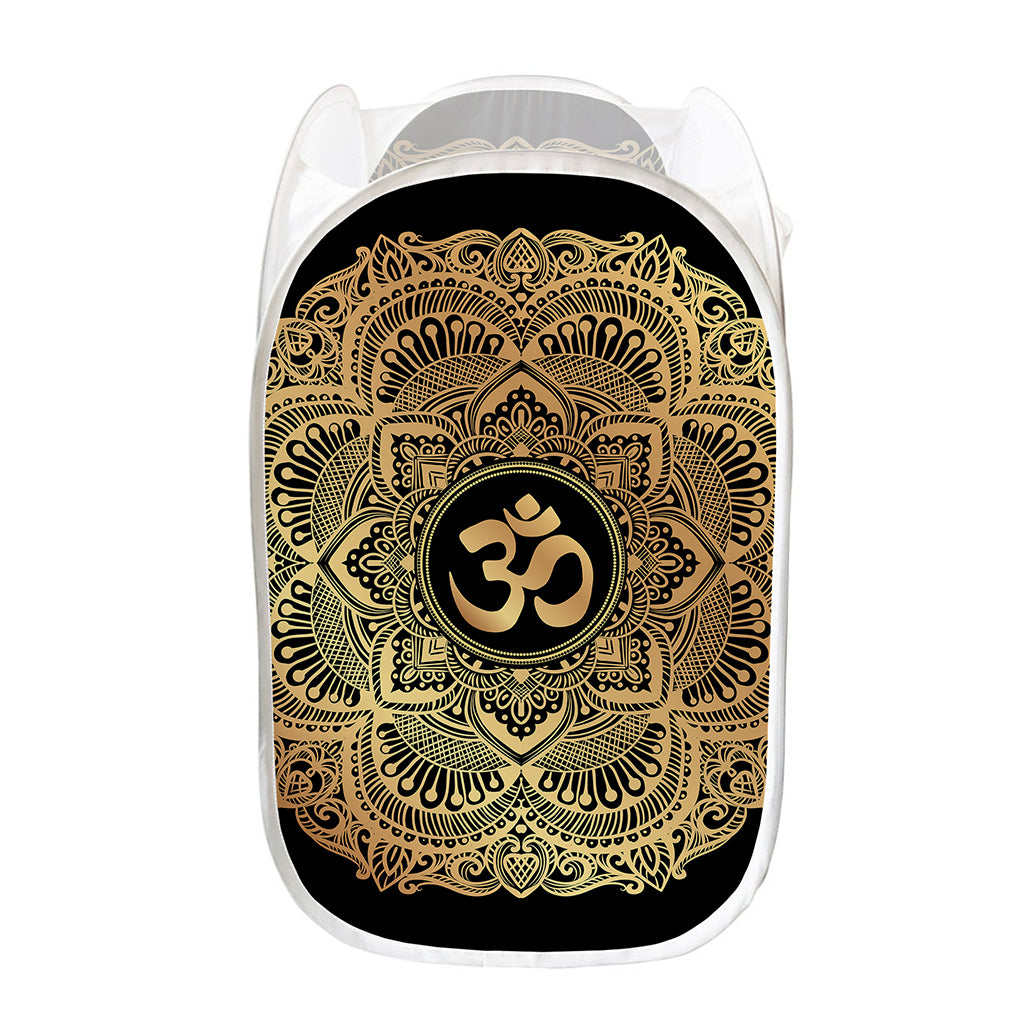 Gold Om Mandala Print Mesh Laundry Hamper