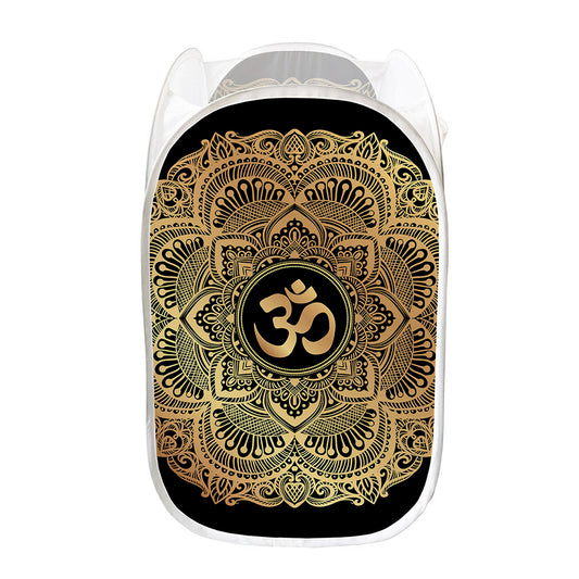 Gold Om Mandala Print Mesh Laundry Hamper
