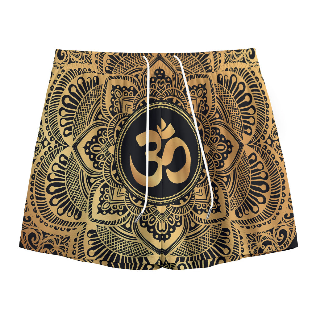 Gold Om Mandala Print Mesh Shorts