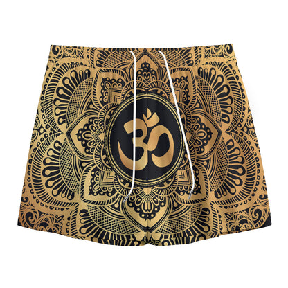 Gold Om Mandala Print Mesh Shorts