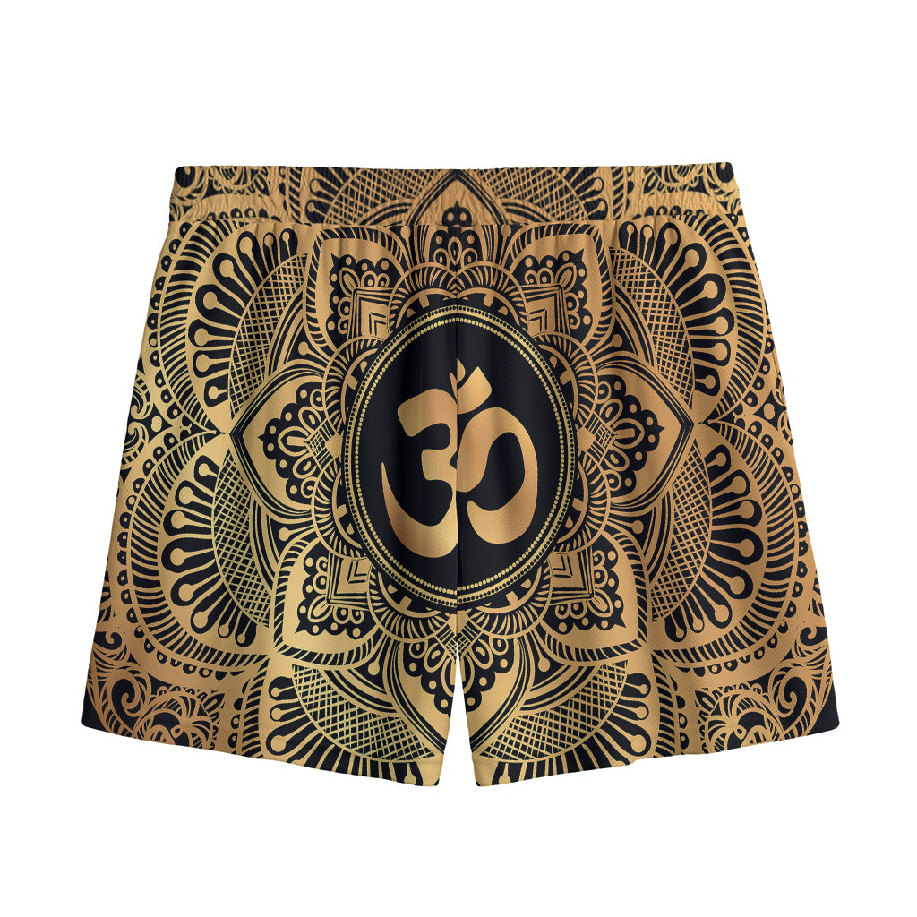 Gold Om Mandala Print Mesh Shorts