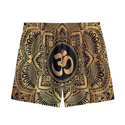 Gold Om Mandala Print Mesh Shorts