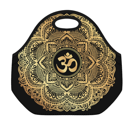 Gold Om Mandala Print Neoprene Lunch Bag