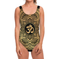 Gold Om Mandala Print One Piece Swimsuit