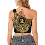 Gold Om Mandala Print One Shoulder Crop Top