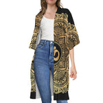 Gold Om Mandala Print Open Front Beach Cover Up