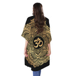 Gold Om Mandala Print Open Front Beach Cover Up