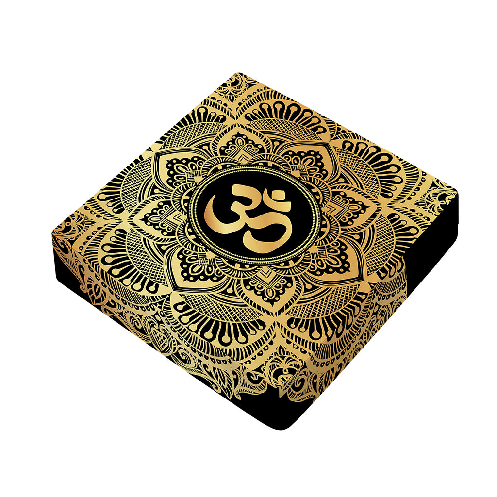 Gold Om Mandala Print Outdoor Seat Cushion Cover